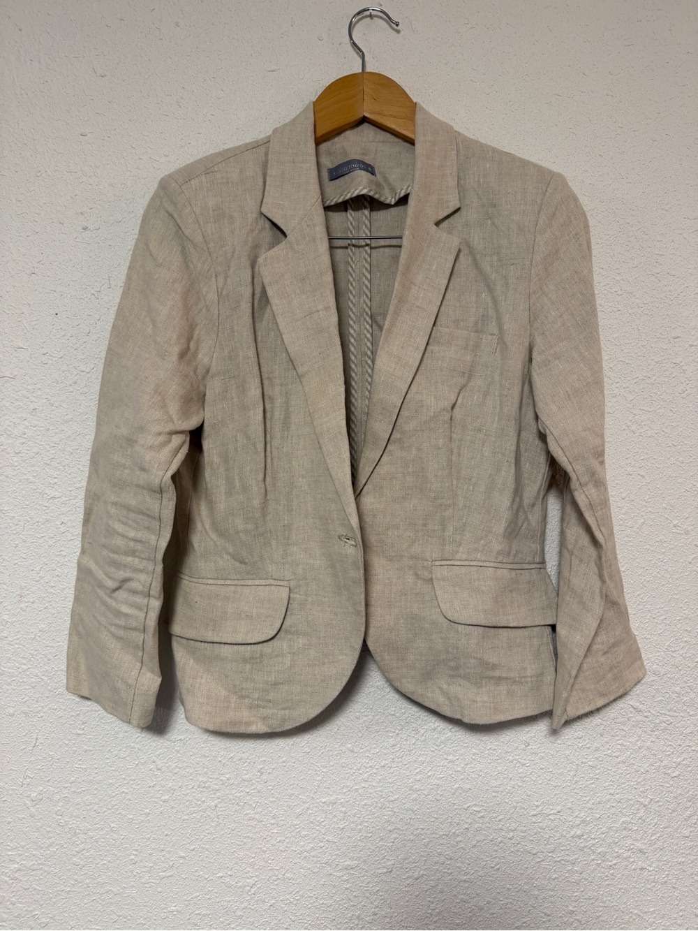 Olivia Moon Beige Linen Women's Blazer - Classic Tailored Jacket medium